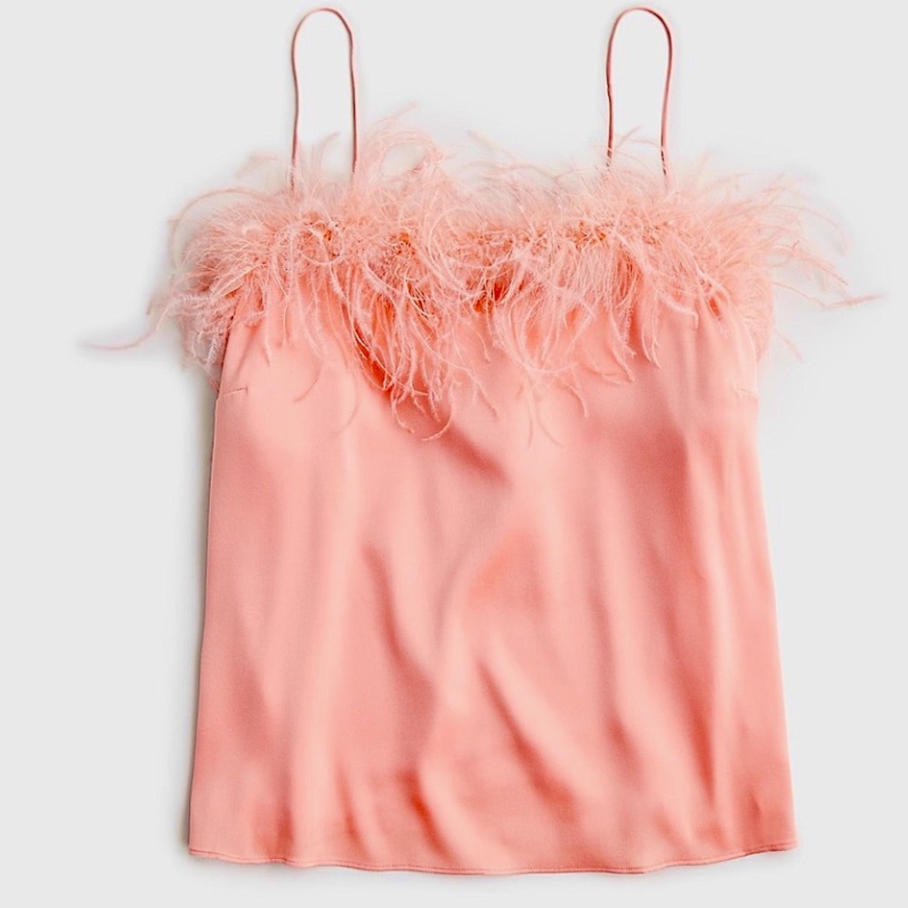 NWT J. Crew Collection Feather Trimmed Silk Tank Top size small